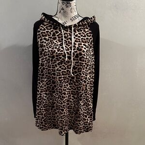 Leopard Print Hoodie with Black Sleeves